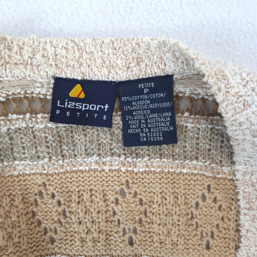 Lizsport Vintage 90s Knit Sweater Vest Tan Beige Petite Small Diamond Pointelle - Picture 3 of 9